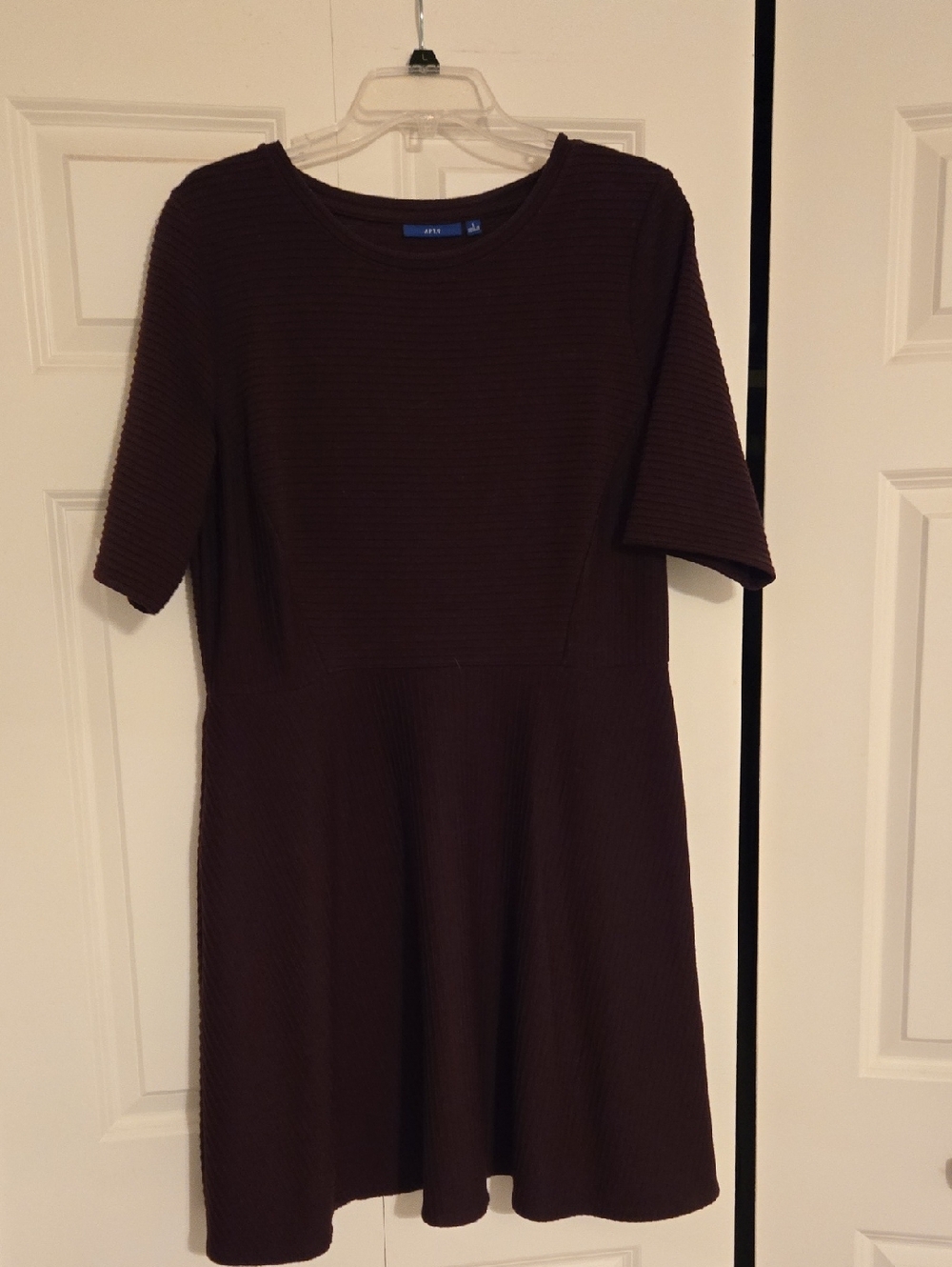 Apt. 9 Short Sleeve Ribbed Fit-and-Flare Dress - Plum